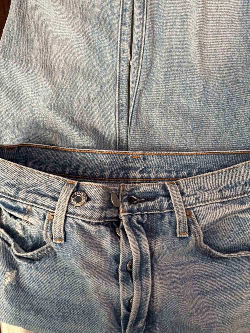 Levi’s 501 Button Fly Jeans W27 L30 Light Wash Distressed Straight Leg Denim - Picture 5 of 5